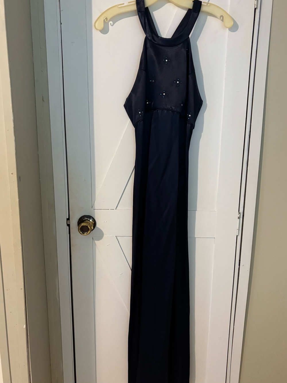 Vintage 90s Y2K De Laru Halter Maxi Dress Size 3/4 Black Plum Formal Gown
